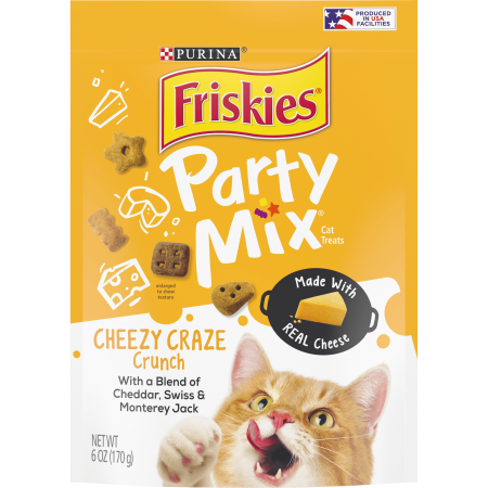 Friskies 喜躍 Party Mix 鬆脆貓小食袋裝 Cheezy Craze - 芝士味 170g (黃)