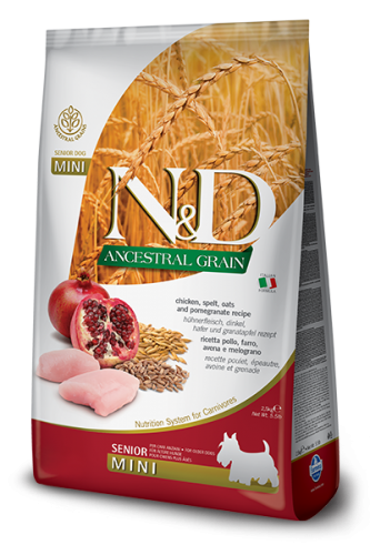 N&D CHICKEN & POMEGRANATE SENIOR MINI低穀低敏老犬配方 石榴&雞肉(細粒) 2.5kg