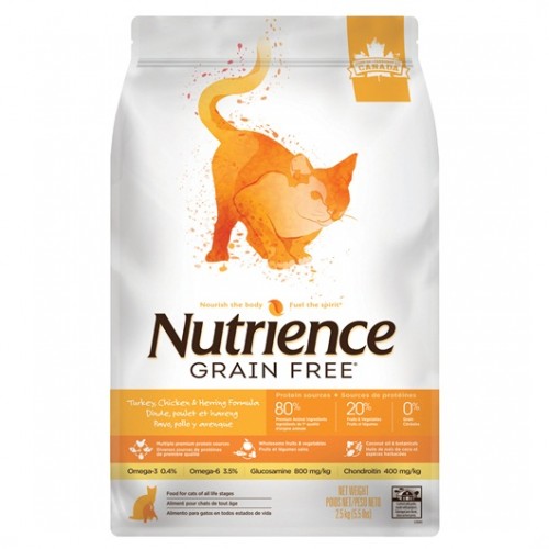 Nutrience 天然無穀物火雞+雞+鯡魚全貓配方 - 2.5 kg [C2541] (白底橙) 另送 CatWater pH Balance 貓貓飲用水 500ml 1支