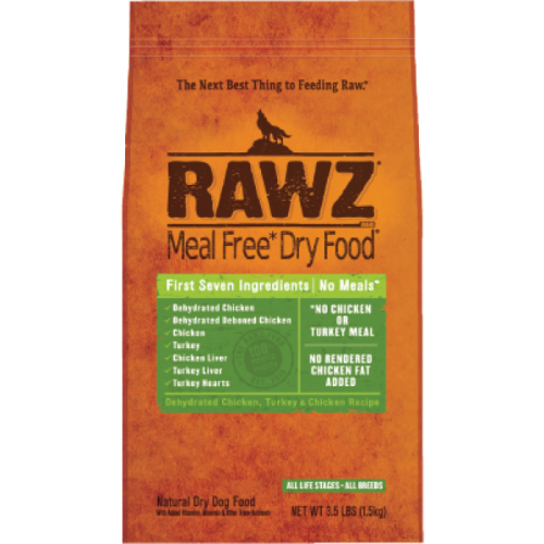 RAWZ 無穀物低溫烘焙 脫水雞肉+火雞肉+雞肉 狗乾糧 20LB (橙底綠) [RAWZDC20]