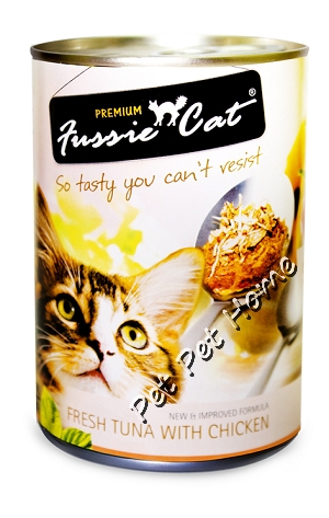 Fussie Cat 吞拿魚加雞肉貓罐頭 400g X 24罐原箱優惠