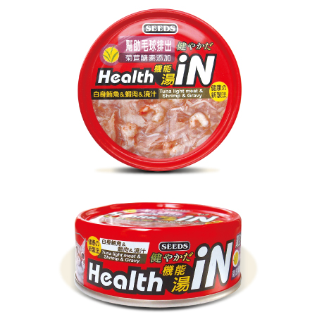SEEDS Health iN hi03機能湯罐-白身鮪魚+蝦肉+菊苣醣素 貓罐頭80g