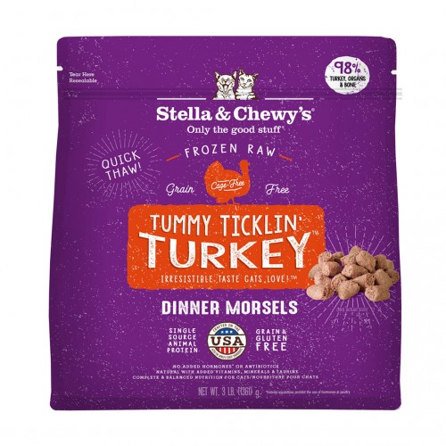Stella & Chewy's FROZEN DINNER貓咪**急凍**生肉糧 - Tummy Ticklin’ Turkey 開胃火雞(火雞配方) 3lb x 4包優惠