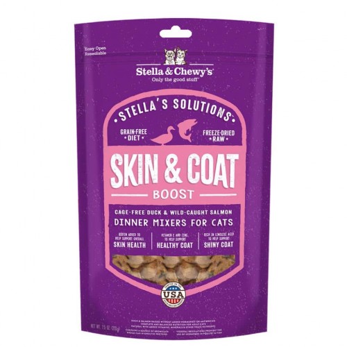 Stella & Chewy's *功能配方*凍乾脫水貓糧 [SC127] Stella’s Solutions *Skin & Coat Boost* 有助皮毛健康 -放養鴨及野生捕撈三文魚配方 7.5oz (貓用-紫袋)
